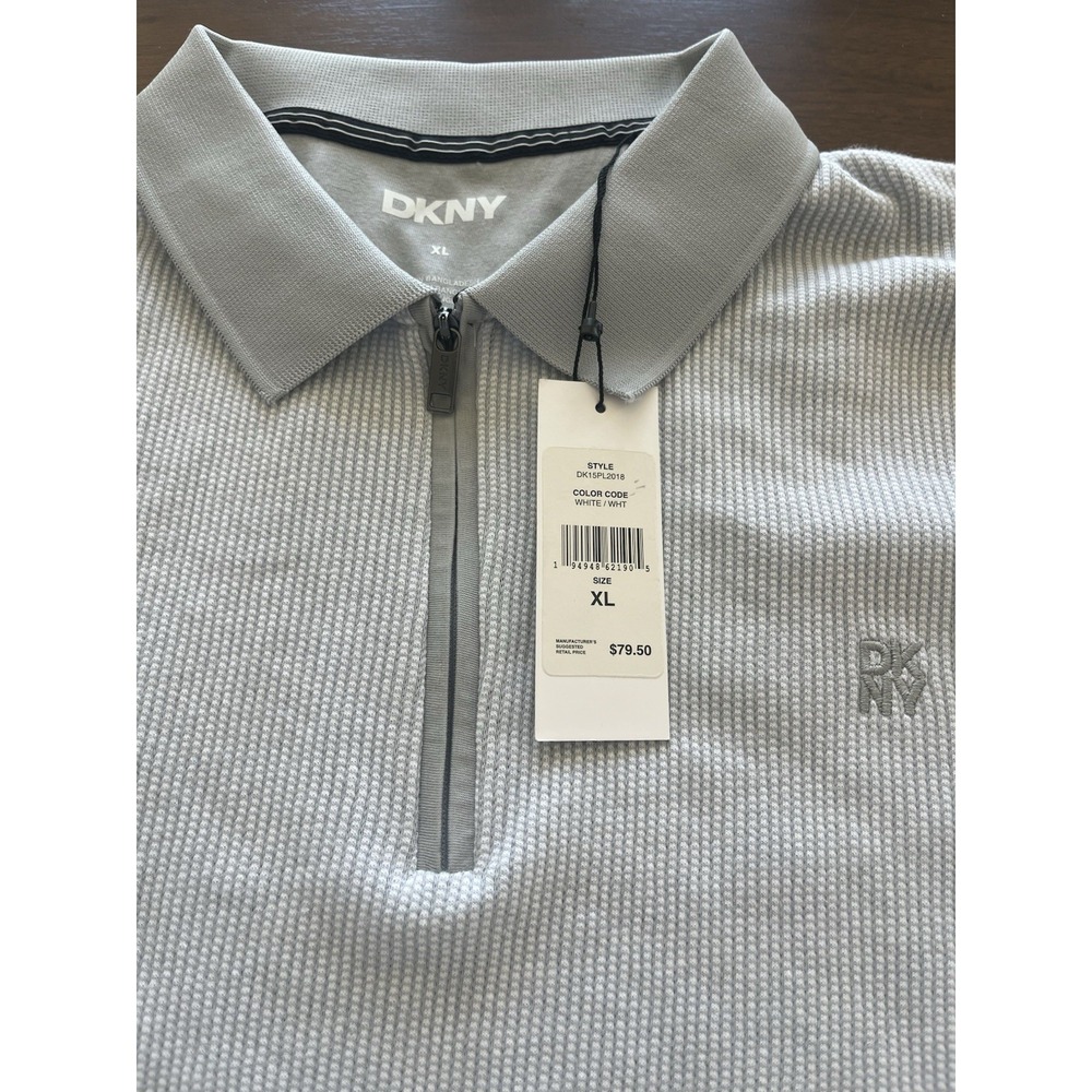DKNY‎ Shirt Men's Size X-Large XL White Gray 1/4 Zip Pullover MSRP $79.50 NWT